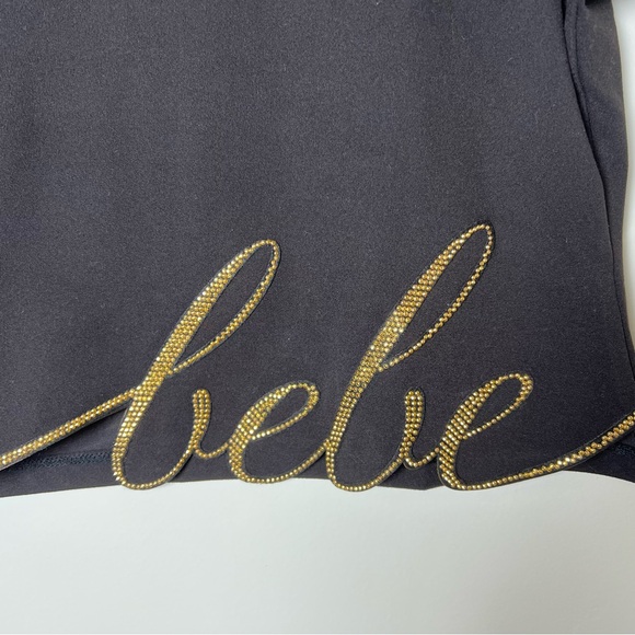 Bebe T-Shirt Crop top Black Tee – Size L – NWOT Gold Glam - Picture 3 of 11